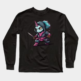 Magical Ninja Unicorn: Pink & Blue 3D Cartoon Delight Long Sleeve T-Shirt